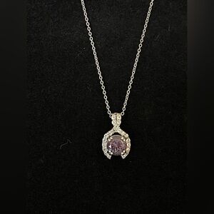 Chic Silver and Purple Gemstone Necklace